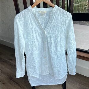 White Textured Button-Up Blouse
